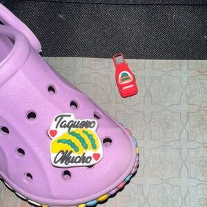 JIBBITZ. CROC CHARMS. Two food items. YUM. Baby Croc not included.